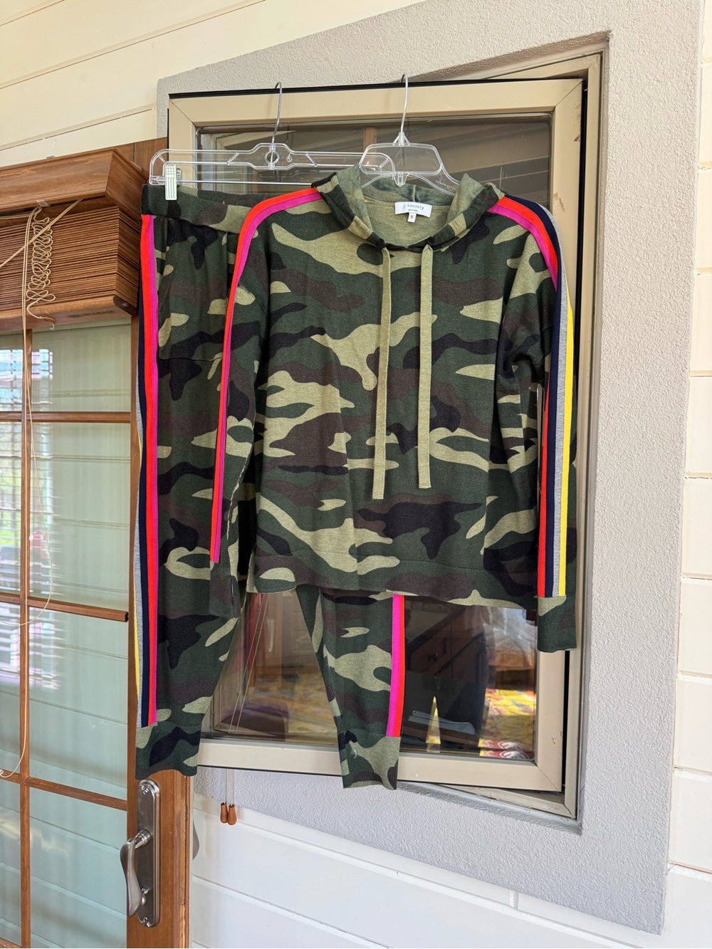 Society Green Camo Jumpsuit with Rainbow Sport Stripes
